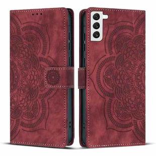 For Samsung Galaxy S22+ 5G Mandala Embossed Retro Frosted Leather Phone Case(Red)