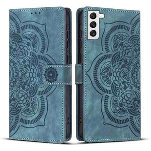 For Samsung Galaxy S21 5G Mandala Embossed Retro Frosted Leather Phone Case(Blue)