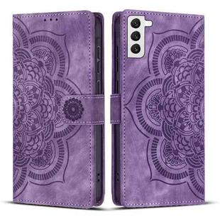 For Samsung Galaxy S21 5G Mandala Embossed Retro Frosted Leather Phone Case(Purple)