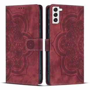 For Samsung Galaxy S21+ 5G Mandala Embossed Retro Frosted Leather Phone Case(Red)