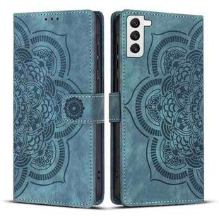 For Samsung Galaxy S21+ 5G Mandala Embossed Retro Frosted Leather Phone Case(Blue)