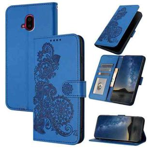 For Fujitsu Arrows F-52B Datura Flower Embossed Flip Leather Phone Case(Blue)