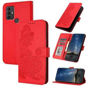 For TCL 305 / 306 / 30E / 30 SE Datura Flower Embossed Flip Leather Phone Case(Red)