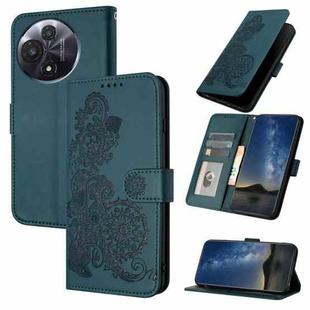 For TCL 60R 5G Datura Flower Embossed Flip Leather Phone Case(Dark Green)
