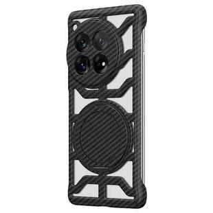 For OnePlus 12 Hollow Carbon Fiber Rotating Bracket MagSafe Phone Case(Black)