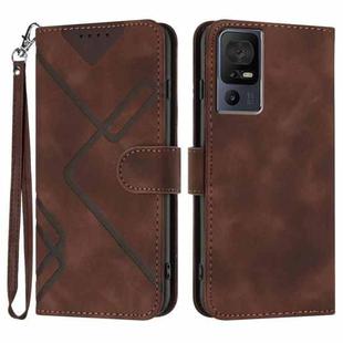 For TCL 40 SE Line Pattern Skin Feel Leather Phone Case(Coffee)