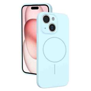 For iPhone 15 Thin Circle MagSafe Fine Hole Liquid Silicone Phone Case(Sierra Blue)