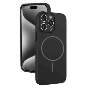 For iPhone 15 Pro Max Thin Circle MagSafe Fine Hole Liquid Silicone Phone Case(Black)