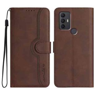 For TCL 305 / 306 / 30E / 30 SE Heart Pattern Skin Feel Leather Phone Case(Brown)