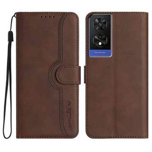 For TCL 505 Heart Pattern Skin Feel Leather Phone Case(Brown)