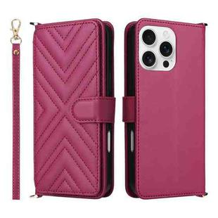 For iPhone 16 Pro Multifunctional 6-Card Slots Leather Phone Case with Wrist Strap(Rose Red)