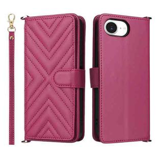 For iPhone 16e Multifunctional 6-Card Slots Leather Phone Case with Wrist Strap(Rose Red)