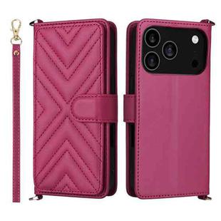 For iPhone 17 Pro Multifunctional 6-Card Slots Leather Phone Case with Wrist Strap(Rose Red)