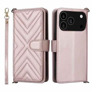 For iPhone 17 Pro Max Multifunctional 6-Card Slots Leather Phone Case with Wrist Strap(Pink)