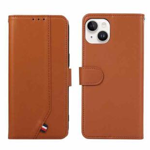 For iPhone 14 Plus ABEEL Delicate Texture Splicing RFID Leather Phone Case(Brown)