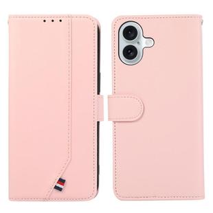 For iPhone 17 ABEEL Delicate Texture Splicing RFID Leather Phone Case(Pink)