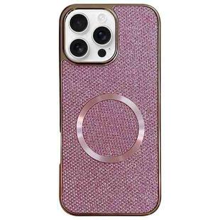 For iPhone 16 Pro Electroplating PC Glitter Grain MagSafe Phone Case(Pink)