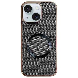 For iPhone 15 Electroplating PC Glitter Grain MagSafe Phone Case(Black)