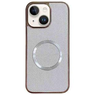For iPhone 14 Plus Electroplating PC Glitter Grain MagSafe Phone Case(White)