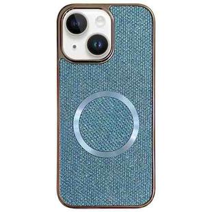 For iPhone 14 Plus Electroplating PC Glitter Grain MagSafe Phone Case(Blue)