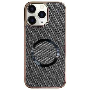 For iPhone 11 Pro Max Electroplating PC Glitter Grain MagSafe Phone Case(Black)