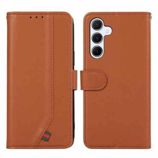 For Samsung Galaxy A17 5G ABEEL Delicate Texture Splicing RFID Leather Phone Case(Brown)