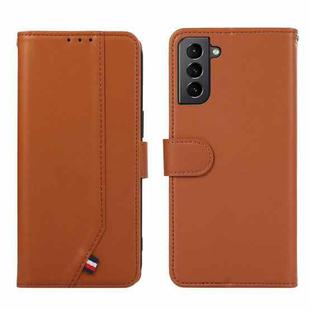 For Samsung Galaxy S21+ ABEEL Delicate Texture Splicing RFID Leather Phone Case(Brown)
