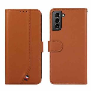 For Samsung Galaxy S21 5G ABEEL Delicate Texture Splicing RFID Leather Phone Case(Brown)
