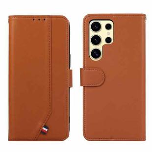 For Samsung Galaxy S22 Ultra 5G ABEEL Delicate Texture Splicing RFID Leather Phone Case(Brown)
