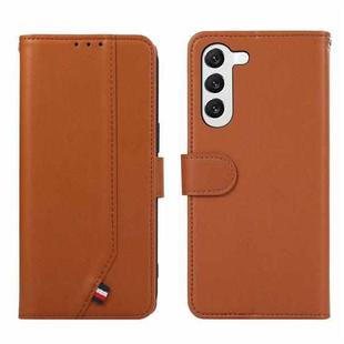 For Samsung Galaxy S23+ 5G ABEEL Delicate Texture Splicing RFID Leather Phone Case(Brown)