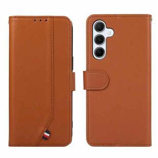 For Samsung Galaxy S24 5G ABEEL Delicate Texture Splicing RFID Leather Phone Case(Brown)