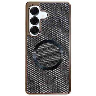 For Samsung Galaxy S25+ 5G Electroplating PC Glitter Grain MagSafe Phone Case(Black)
