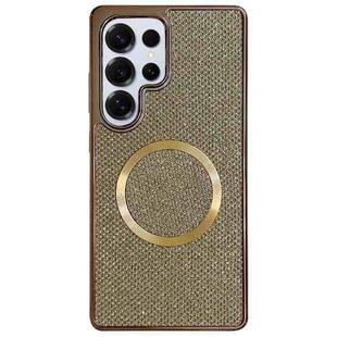 For Samsung Galaxy S25 Ultra 5G Electroplating PC Glitter Grain MagSafe Phone Case(Gold)