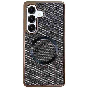 For Samsung Galaxy S24 FE 5G Electroplating PC Glitter Grain MagSafe Phone Case(Black)