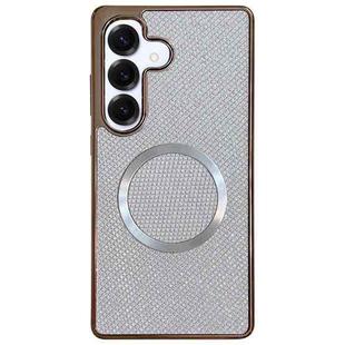 For Samsung Galaxy S24 FE 5G Electroplating PC Glitter Grain MagSafe Phone Case(White)