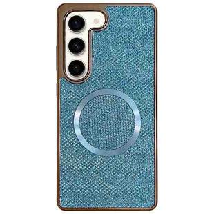 For Samsung Galaxy S22+ 5G Electroplating PC Glitter Grain MagSafe Phone Case(Blue)