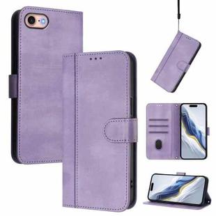 For iPhone 7 / 8 / SE 2022 Line Splicing Buckle Retro Leather Phone Case(Purple)