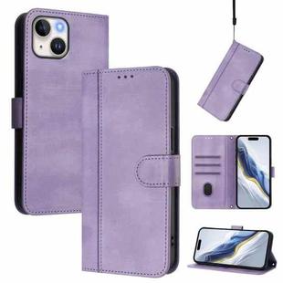 For iPhone 13 mini Line Splicing Buckle Retro Leather Phone Case(Purple)