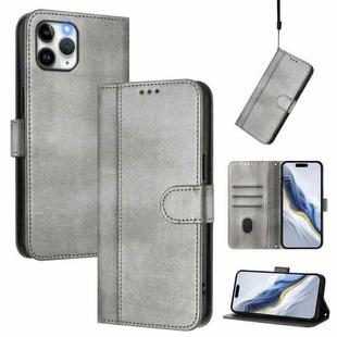 For iPhone 11 Pro Max Line Splicing Buckle Retro Leather Phone Case(Grey)
