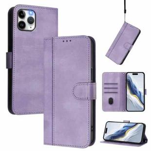 For iPhone 11 Pro Max Line Splicing Buckle Retro Leather Phone Case(Purple)