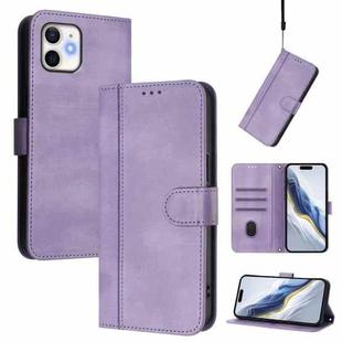 For iPhone 11 Line Splicing Buckle Retro Leather Phone Case(Purple)