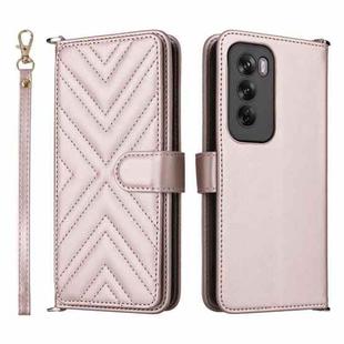 For OPPO Reno12 5G Global Multifunctional 6-Card Slots Leather Phone Case with Wrist Strap(Pink)