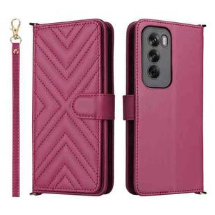 For OPPO Reno12 5G Global Multifunctional 6-Card Slots Leather Phone Case with Wrist Strap(Rose Red)