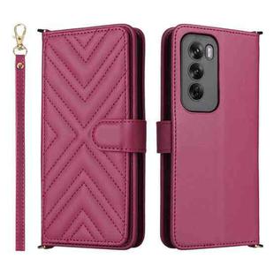 For OPPO Reno12 Pro 5G Global Multifunctional 6-Card Slots Leather Phone Case with Wrist Strap(Rose Red)