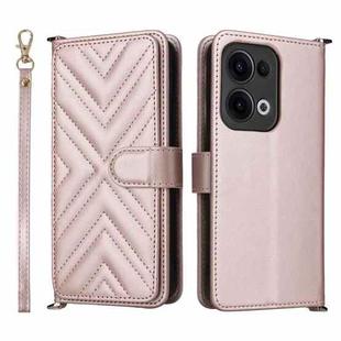 For OPPO Reno13 5G Global Multifunctional 6-Card Slots Leather Phone Case with Wrist Strap(Pink)