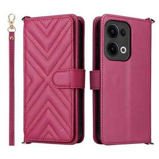For OPPO Reno13 5G Global Multifunctional 6-Card Slots Leather Phone Case with Wrist Strap(Rose Red)