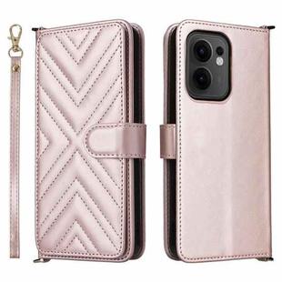 For OPPO Reno13 F 4G / 5G Multifunctional 6-Card Slots Leather Phone Case with Wrist Strap(Pink)