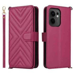 For OPPO Reno13 F 4G / 5G Multifunctional 6-Card Slots Leather Phone Case with Wrist Strap(Rose Red)