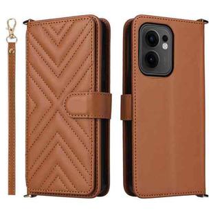 For OPPO Reno13 F 4G / 5G Multifunctional 6-Card Slots Leather Phone Case with Wrist Strap(Brown)