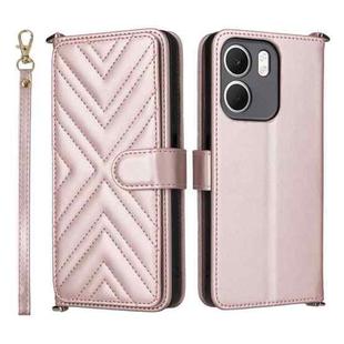 For OPPO A5x 5G / 4G Global Multifunctional 6-Card Slots Leather Phone Case with Wrist Strap(Pink)